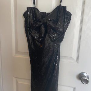 Black Sequin Bow Holiday Sparkly Dress
